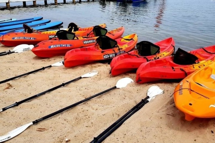 a raft next to a body of water