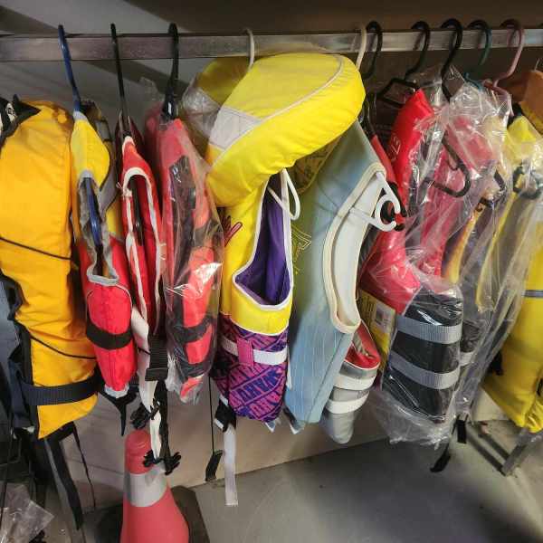 a bunch of clothes hanging